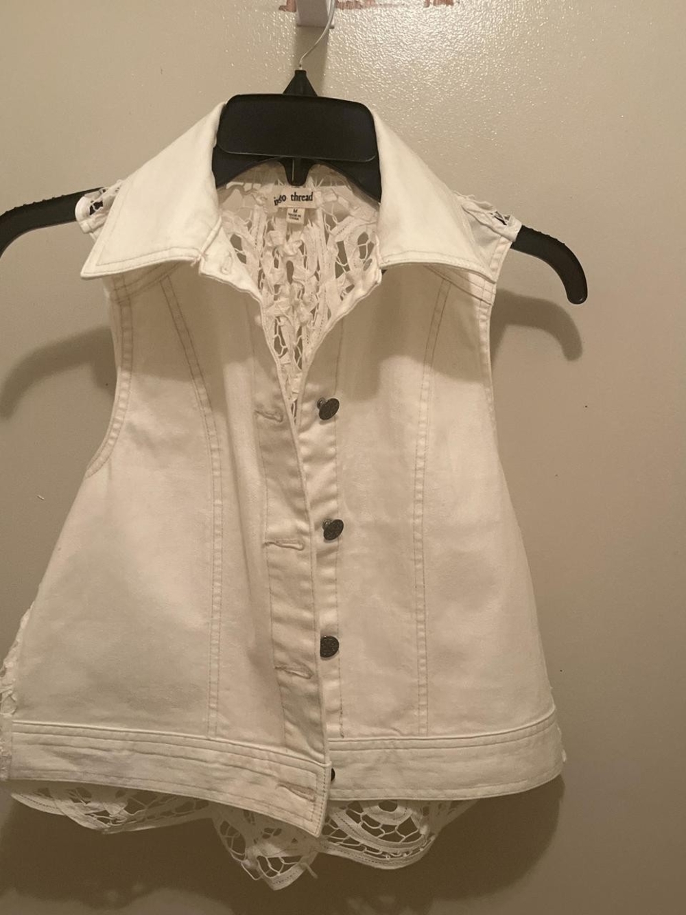 Sacred Thread White Lace-Back Sleeveless Denim Vest